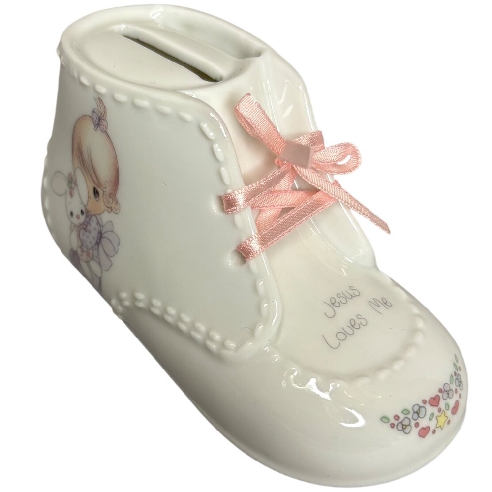 Precious Moments Ceramic Boot Coin Bank Jesus Loves Me Baby Shower Gift Nursery‎